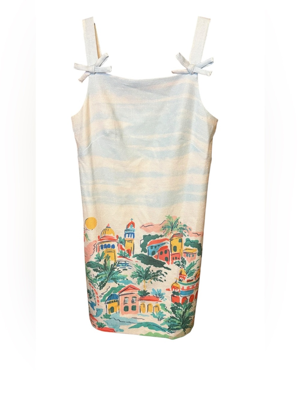 Eliza J Pastel Blue Coastal Village Tie-Shoulder Midi Dress Size 2